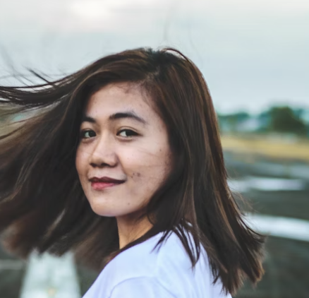Woman with long hair outdoors